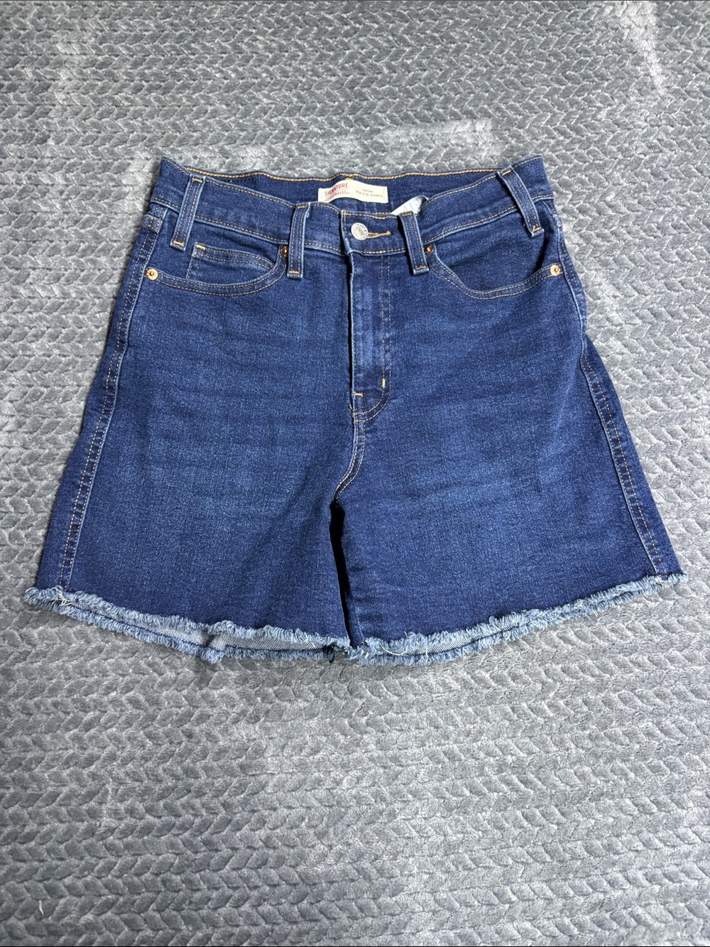 Signature by Levi Strauss Dark Blue Denim Cutoff Shorts
